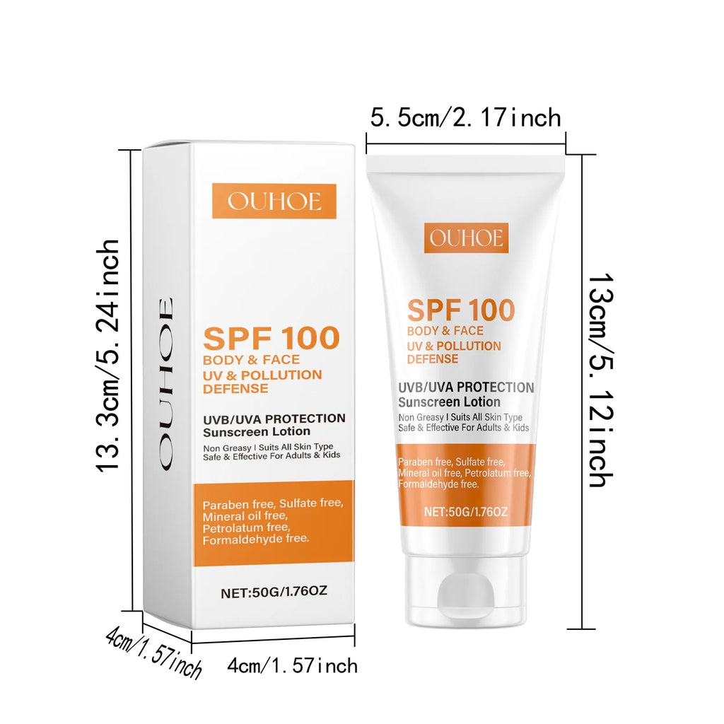 SPF 100 Hydrating Sunscreen Lotion – Fast Absorbing, Waterproof UV Protection